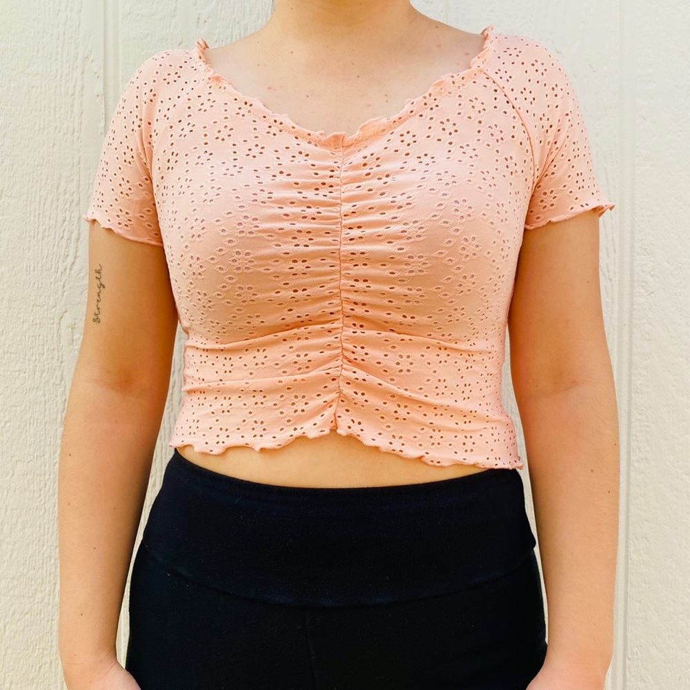 short sleeve coral pink top